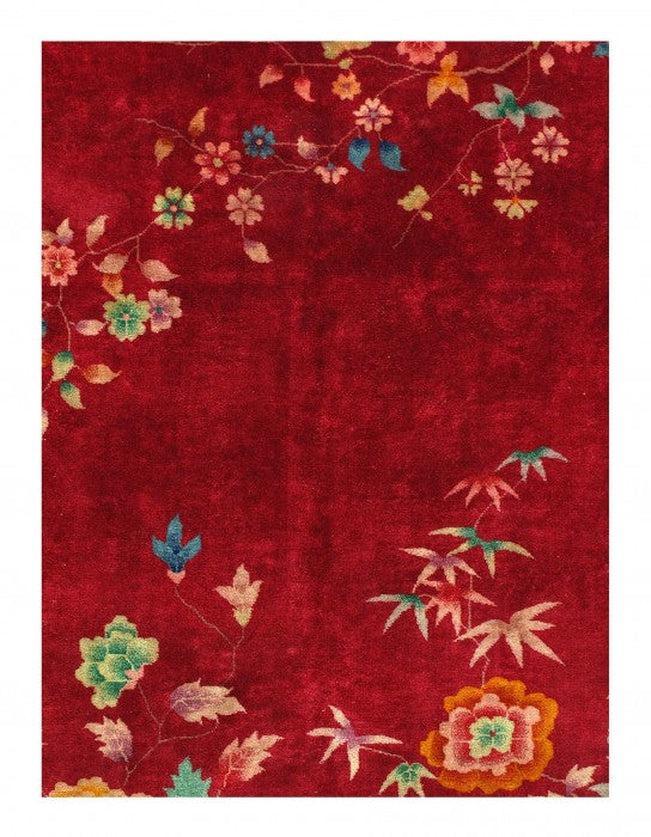 Canvello Chinese Art Deco Antique Red Rugs - 8'9'' X 11'3''