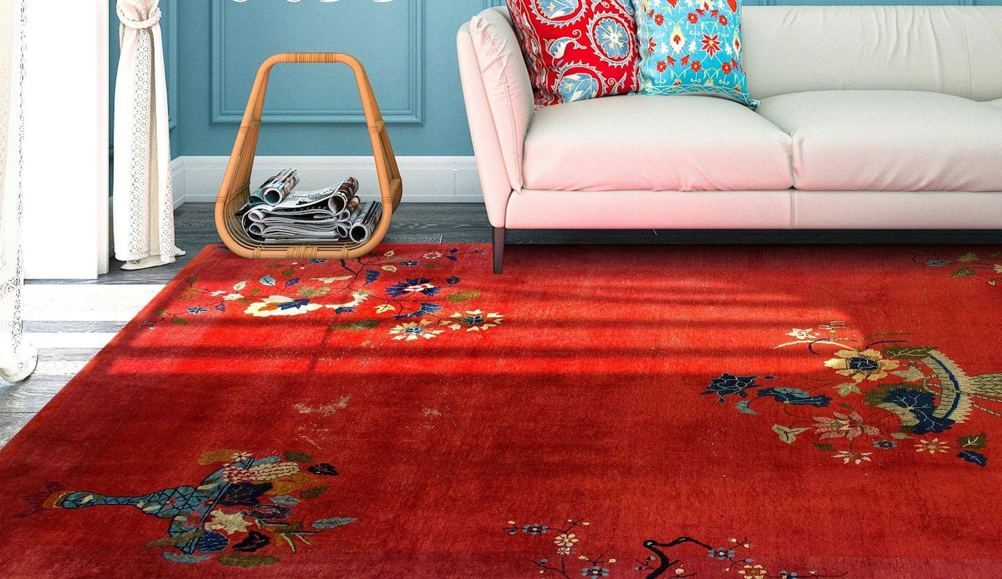 Canvello Chinese Art Deco Red Rugs for Living Room - 9' X 11'5''