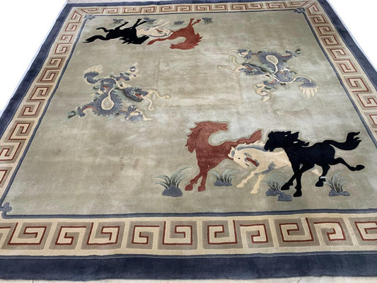 Canvello Hand knotted Chinese Vintage Square Rugs - 8'5'' X 8'11''