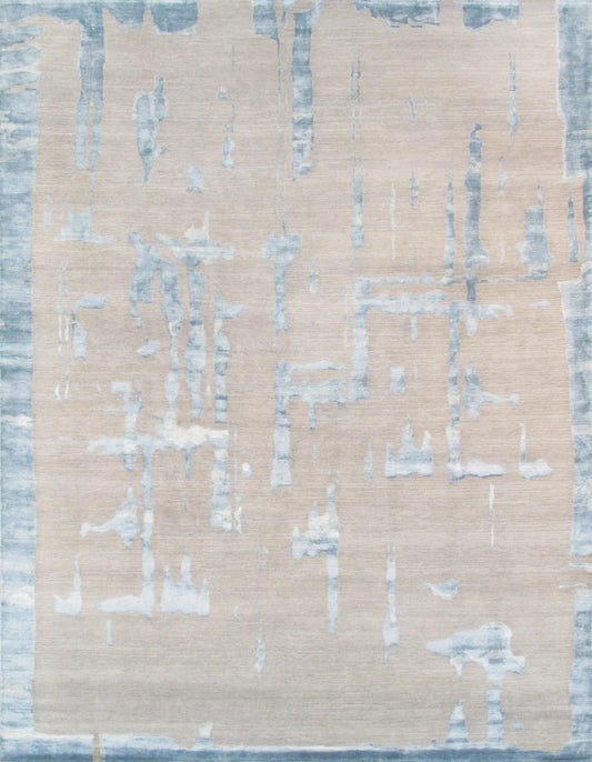 Canvello Hand-Knotted Silk Light Blue Area Rugs - 9' X 12'