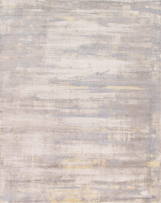 Canvello Modern Handloom Ivory Bsilk & Wool Area Rug- 5' X 8'