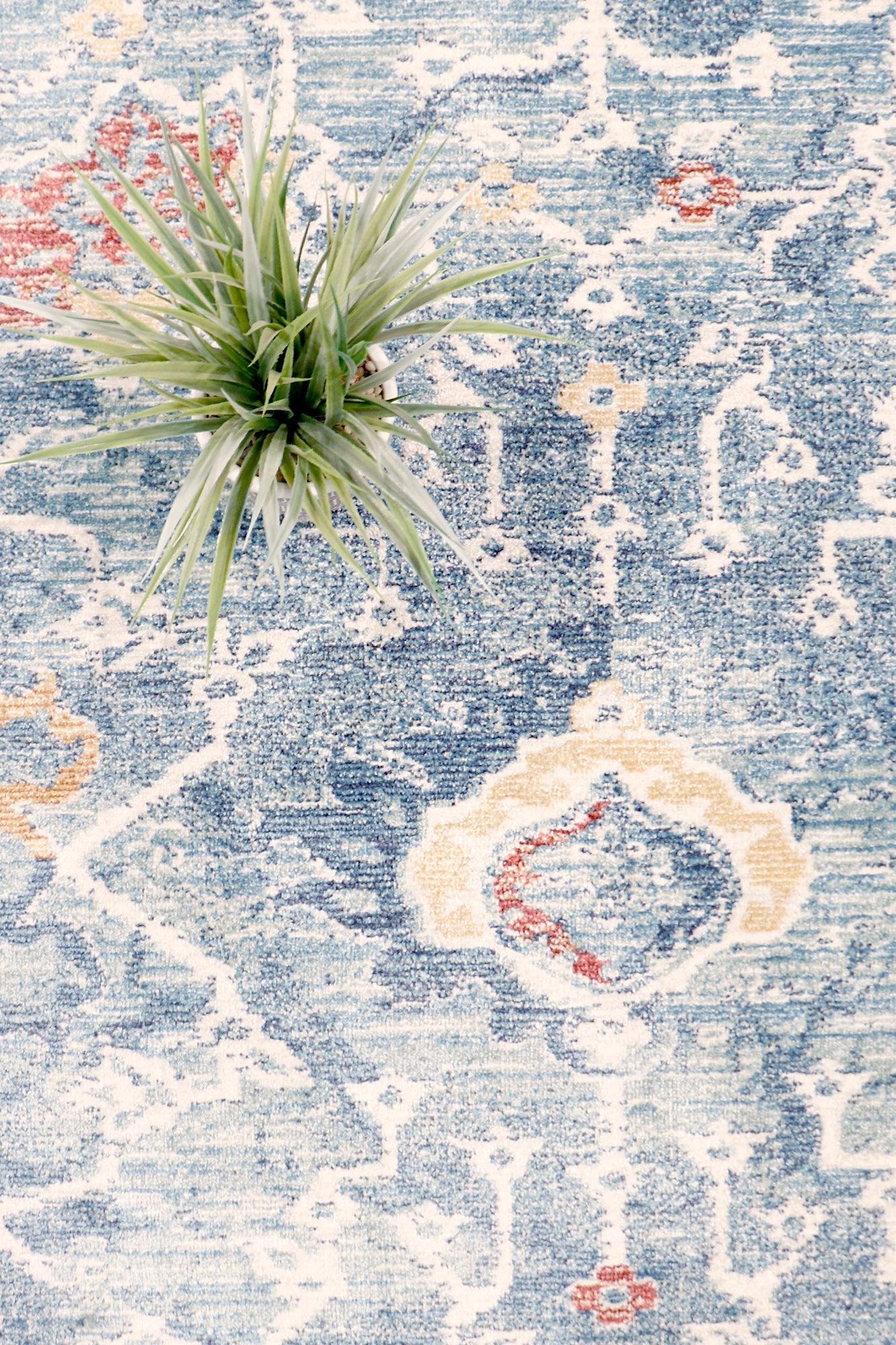Canvello Modern Power Loom Light Blue & Beige Area Rug - 8'9" X 11'9"