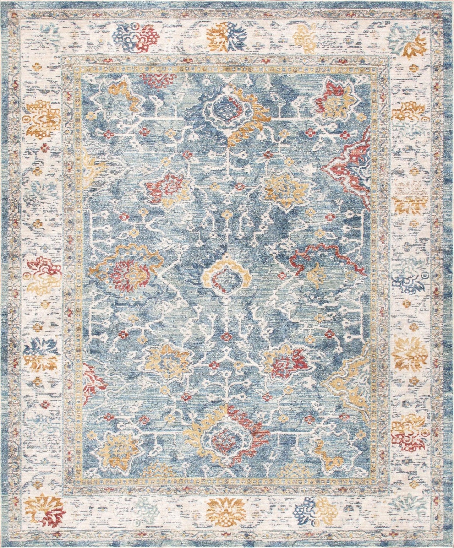 Canvello Modern Power Loom Light Blue & Beige Area Rug - 8'9" X 11'9"