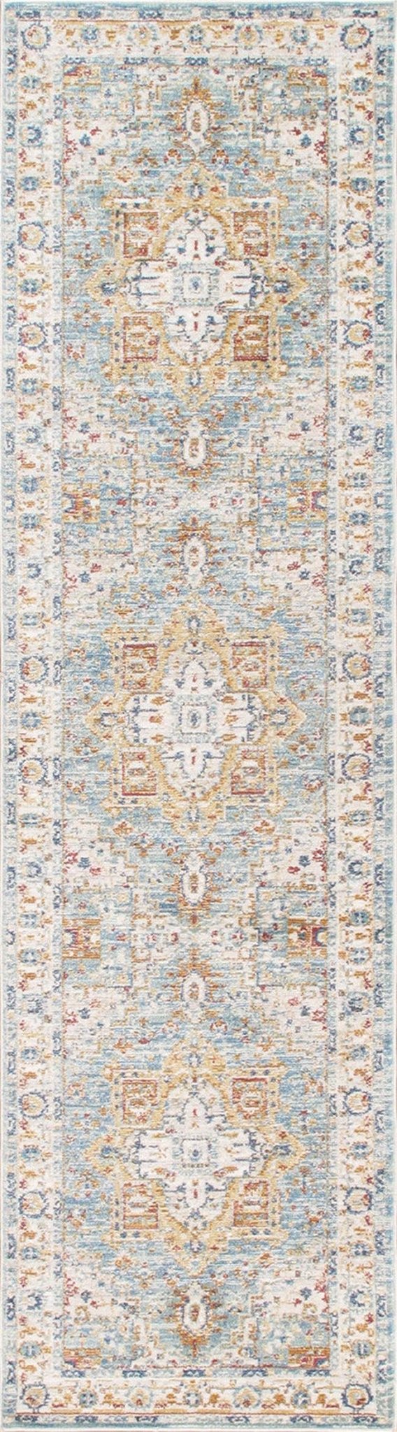 Canvello Modern Power Loom Light Blue & Ivory Area Rug - 2'6" X 8'
