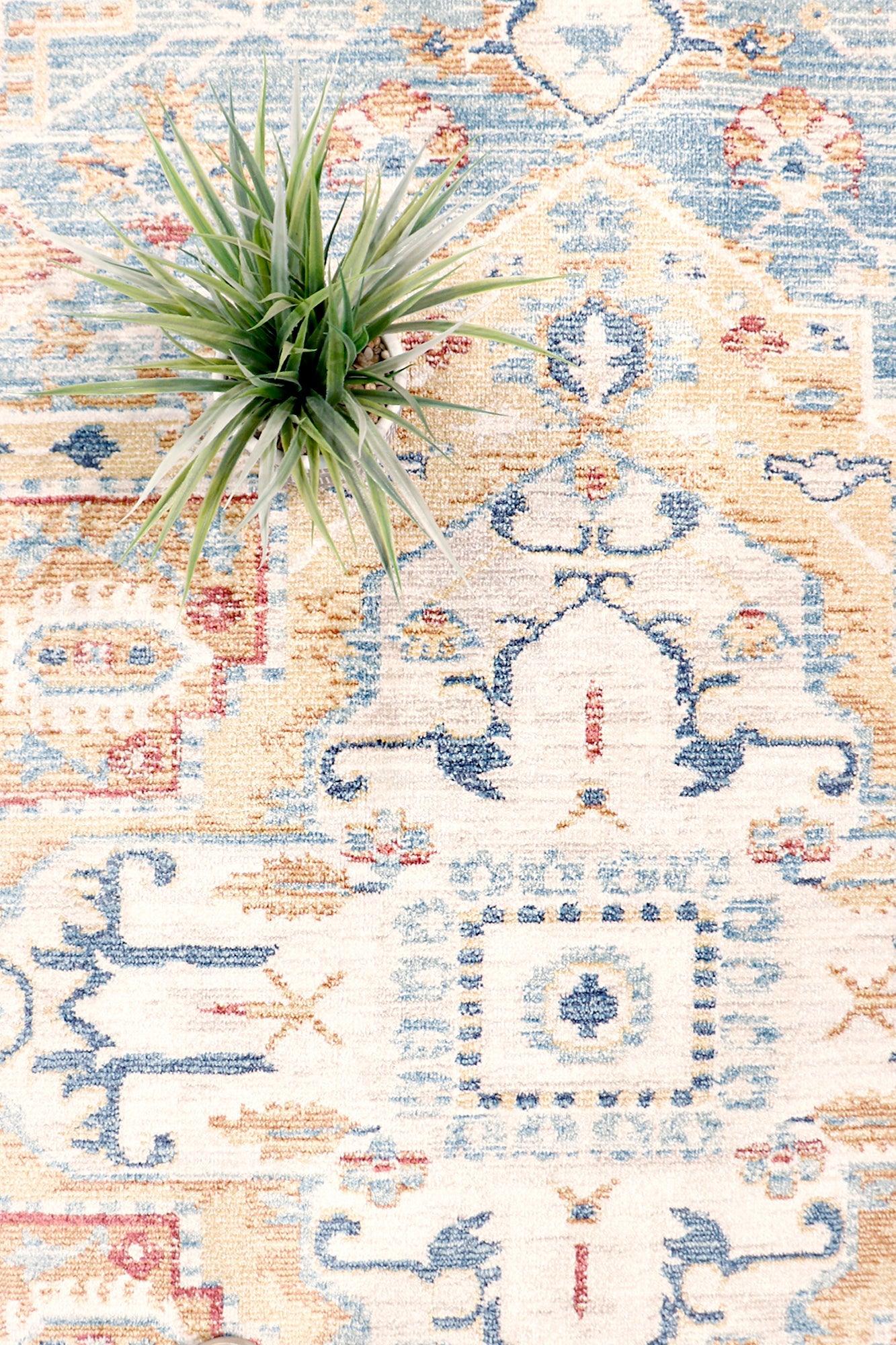 Canvello Modern Power Loom Light Blue & Ivory Area Rug - 2'6" X 8'