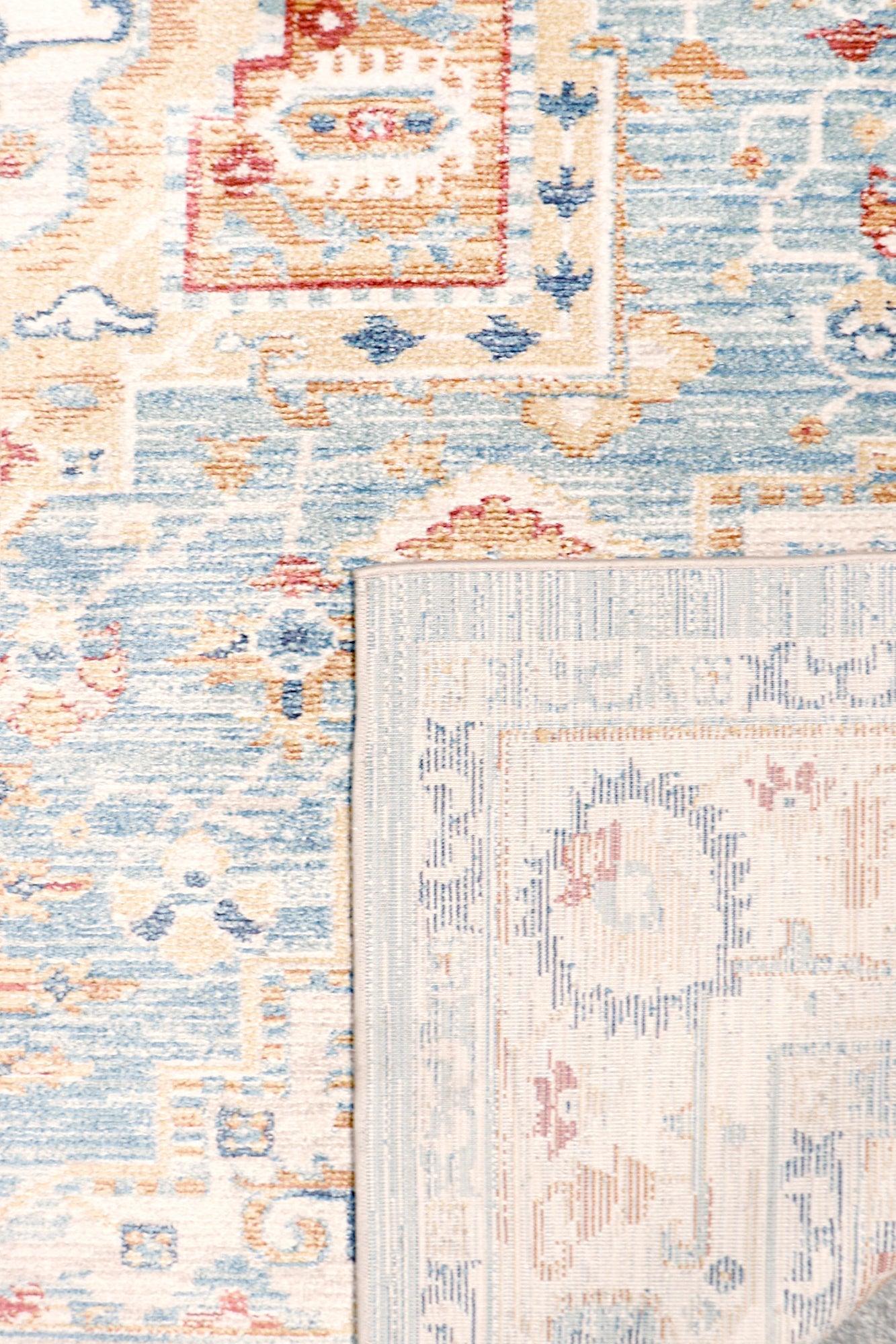 Canvello Modern Power Loom Light Blue & Ivory Area Rug - 2'6" X 8'