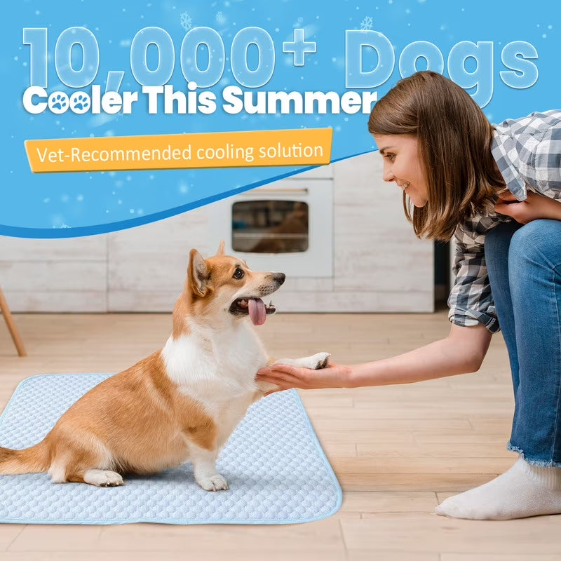 Dog Cooling Mat Breathable Cooling Pad for Dog Cats Washable Pet Cooling Mat for Indoor Outdoor Pets with Non-Slip Bottom Summer Heat Relief Portable Small, 28X22 Inch, Blue