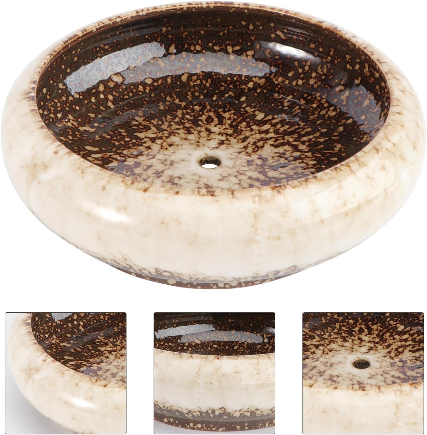 7.3 Inch Ceramic Succulent Planter, Shallow round Bonsai Pot with Drainage for Indoor Outdoor Plants, Decorative Ceramic Flower Container for Home Decor
