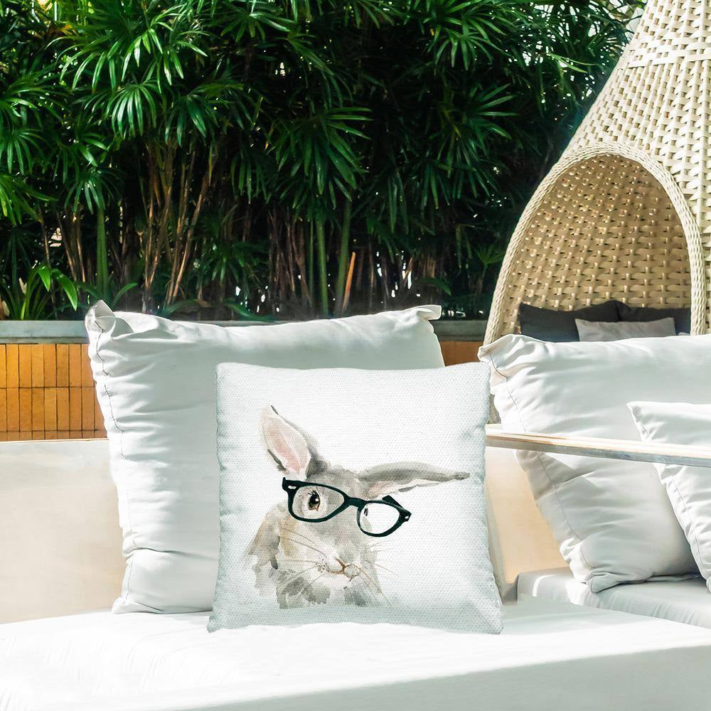 Adorable Rabbit Black Frame Glasses Hipster Bunny Grey Square Outdoor Throw Pillow