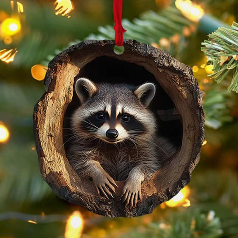 Animal Christmas Ornaments 2D Cute Christmas Acrylic Pendant Animal Raccoon Owl Squirrel Hedgehog Bunny Bird Wildlife Ornaments