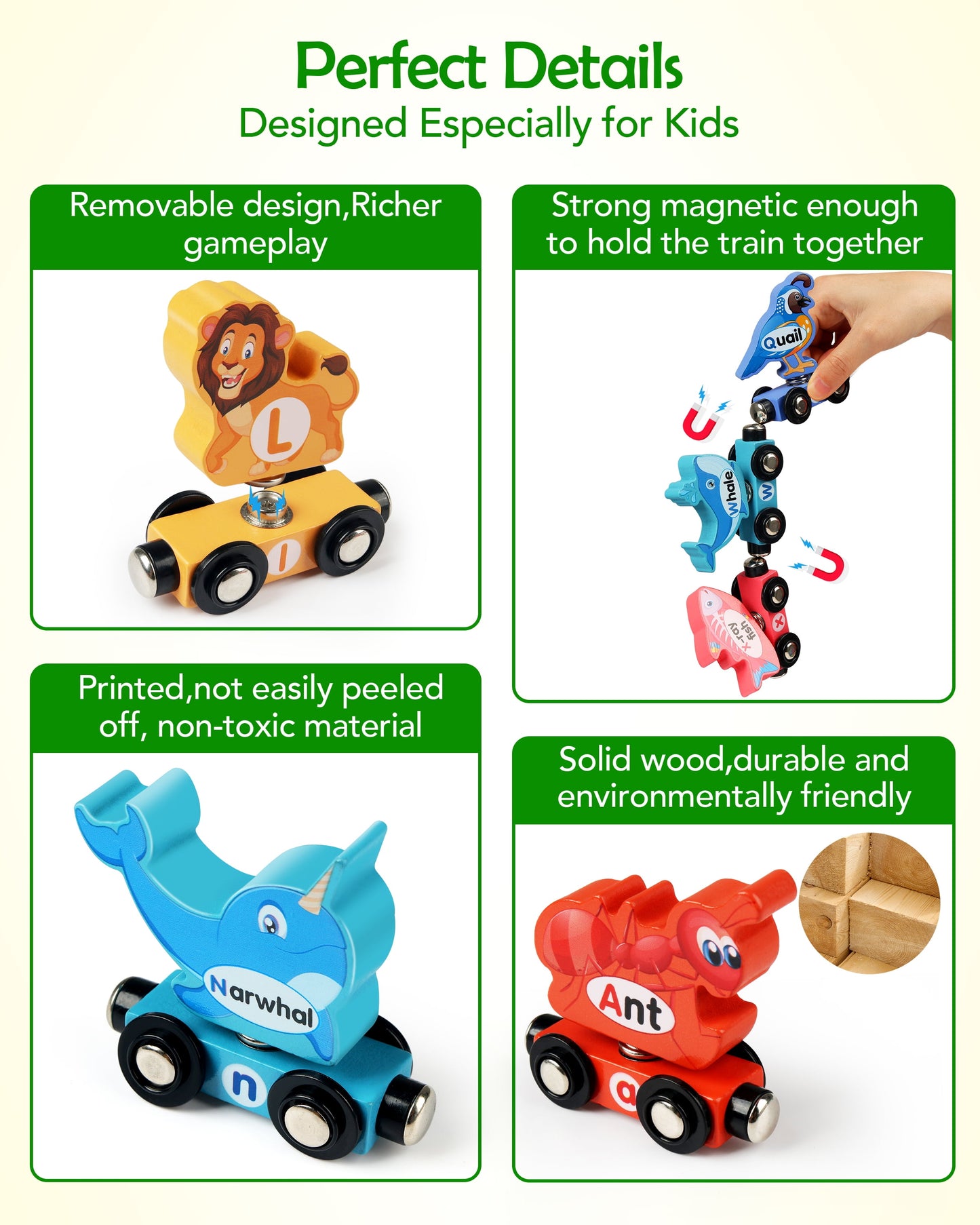 Wooden Train Set for Toddlers - Snap-Connection Animal Trains, Magnetic Alphabet Train Learning Toys, STEM Preschool Toys, ABC and Animal Play Set for Kids Ages 3-5 Christmas Gifts for Kids