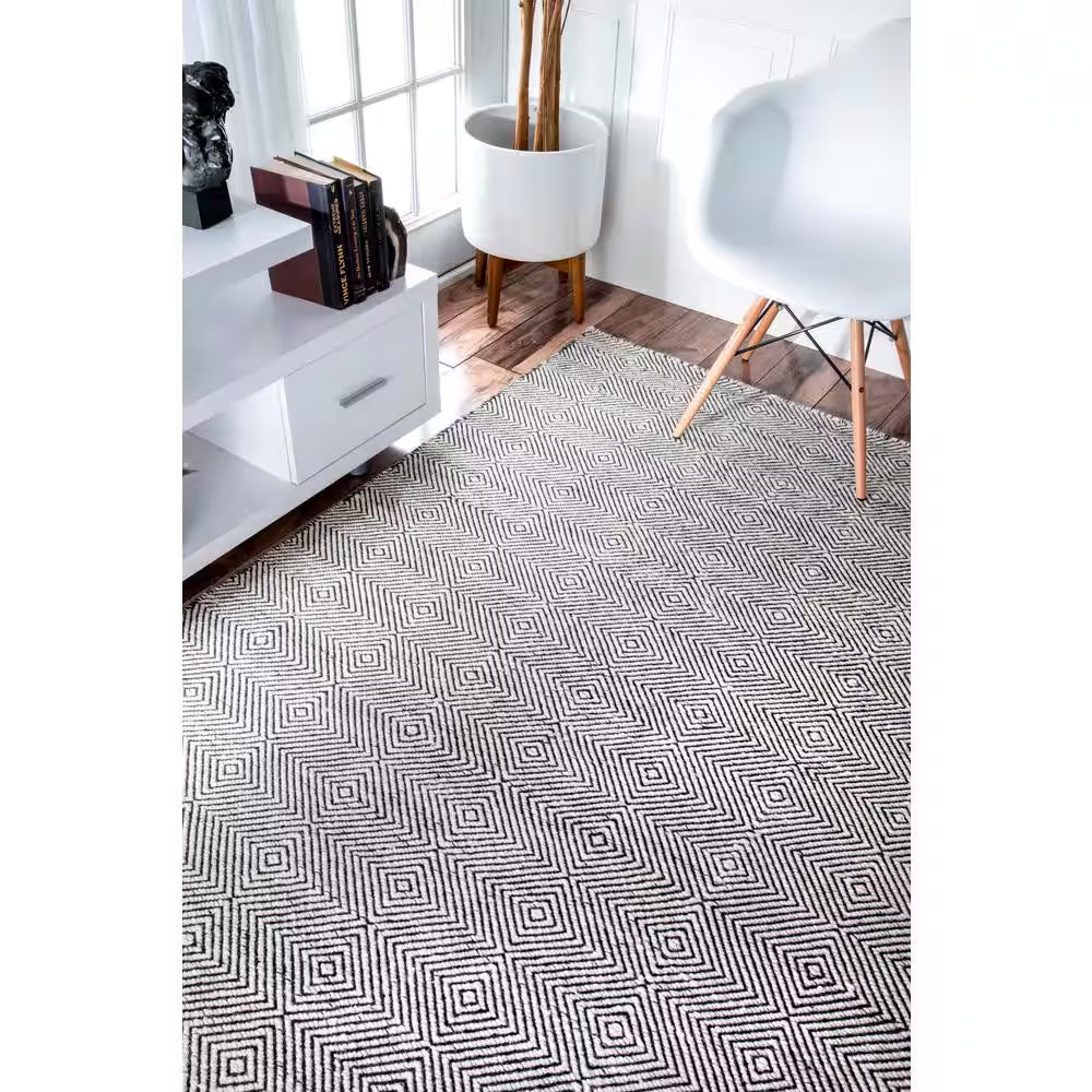 Agoja Contemporary Diamonds Ivory 5 Ft. X 8 Ft. Area Rug