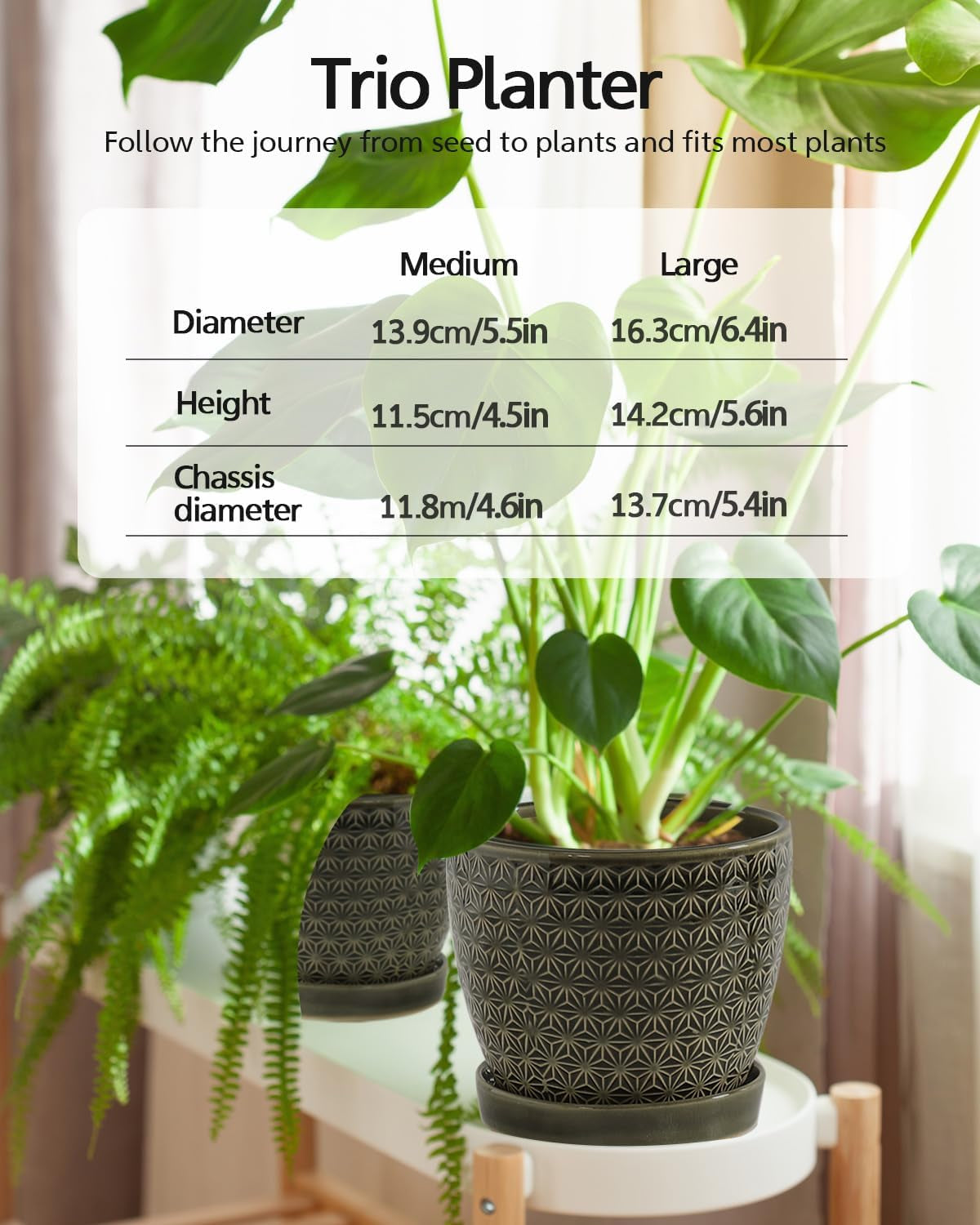 Plant Pots, Flower Pots, Planters for Indoor Plants(6.5+5.5Inch), Flower Pots for Indoor Plant with Drainage Hole and Saucer, Ceramic Pots for Plants with Hole Mesh Pad,Reactive Glaze Green