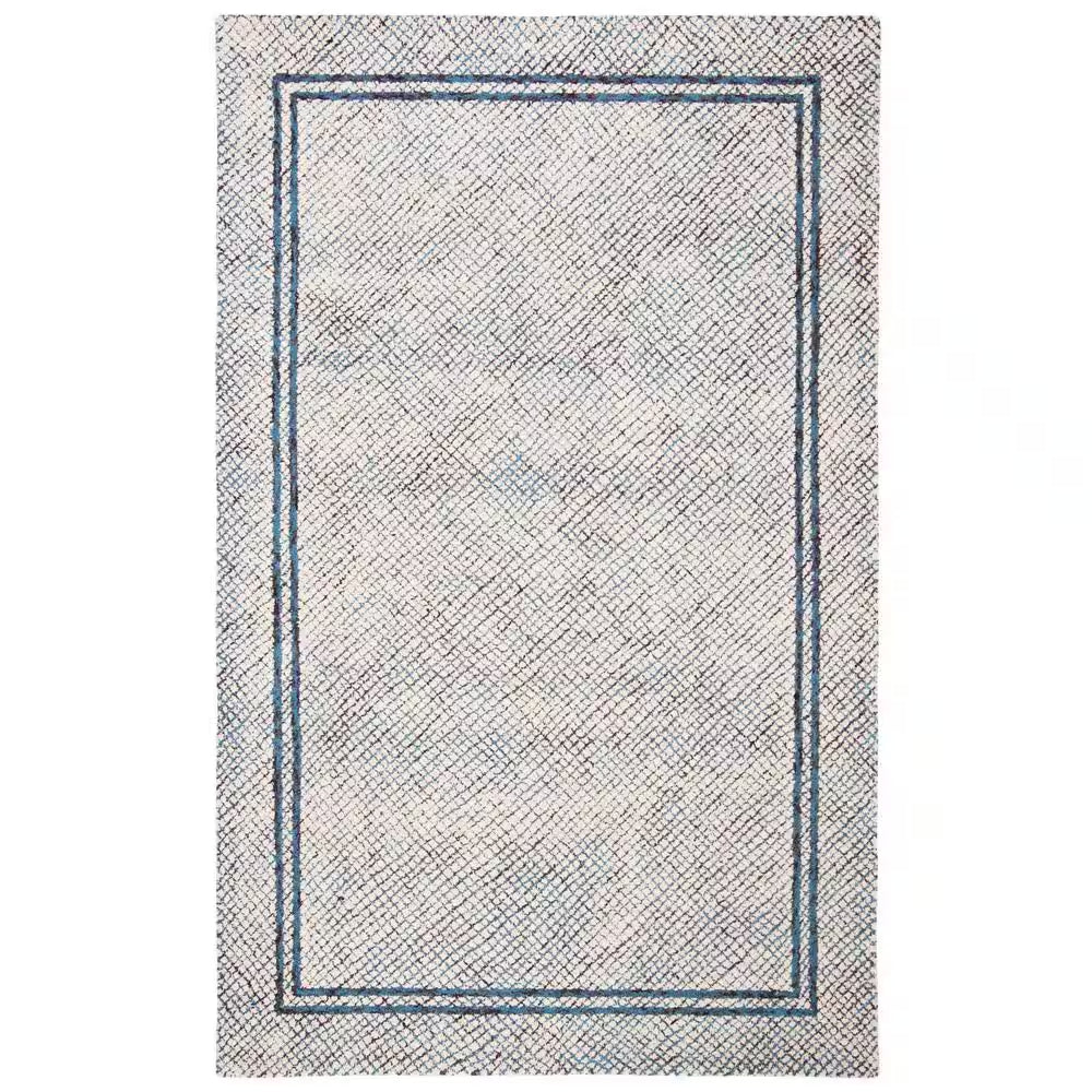 Abstract Ivory/Navy 10 Ft. X 14 Ft. Border Geometric Area Rug