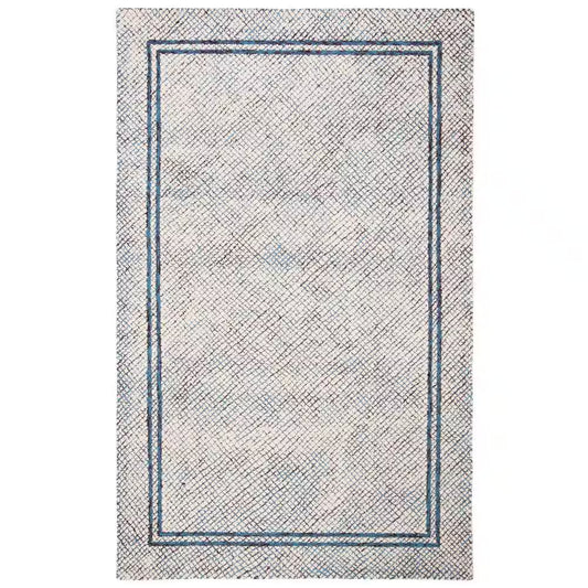Abstract Ivory/Navy 10 Ft. X 14 Ft. Border Geometric Area Rug