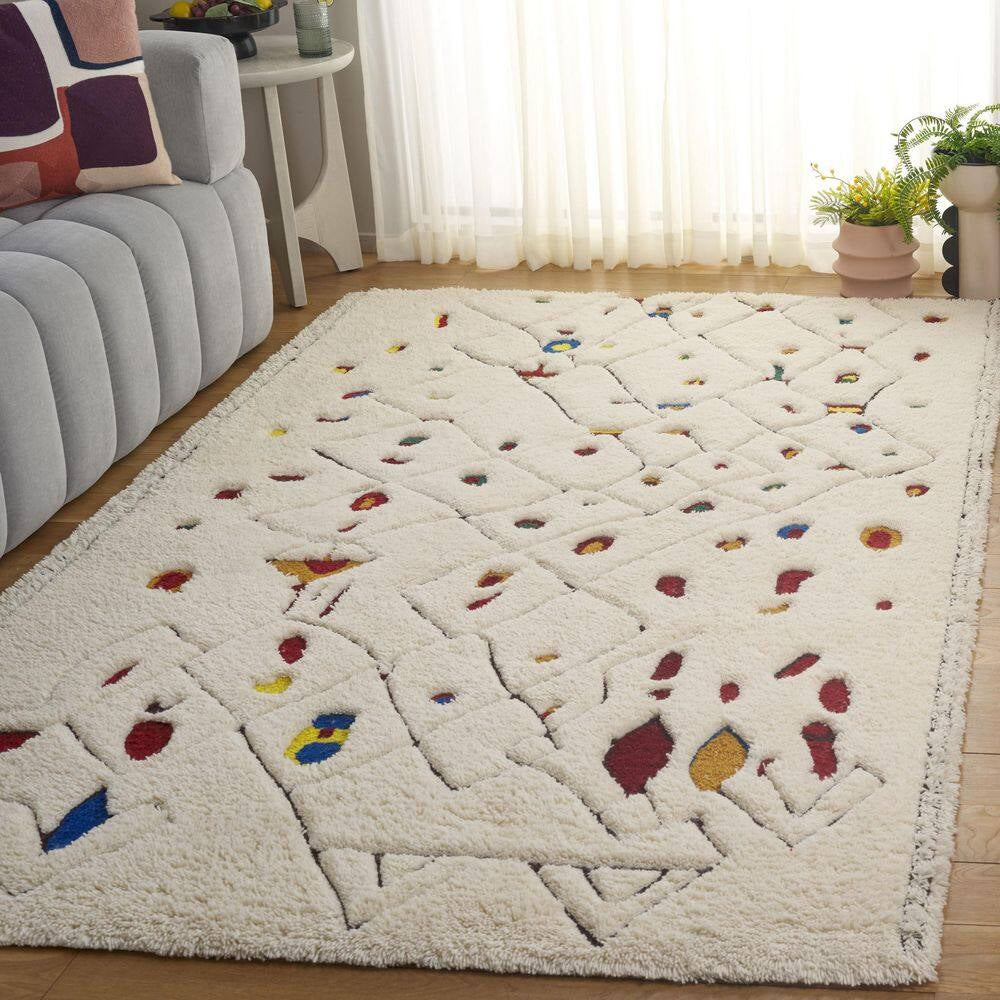 Casablanca Ivory/Red 3 Ft. X 5 Ft.High-Low Abstract Aztec Area Rug