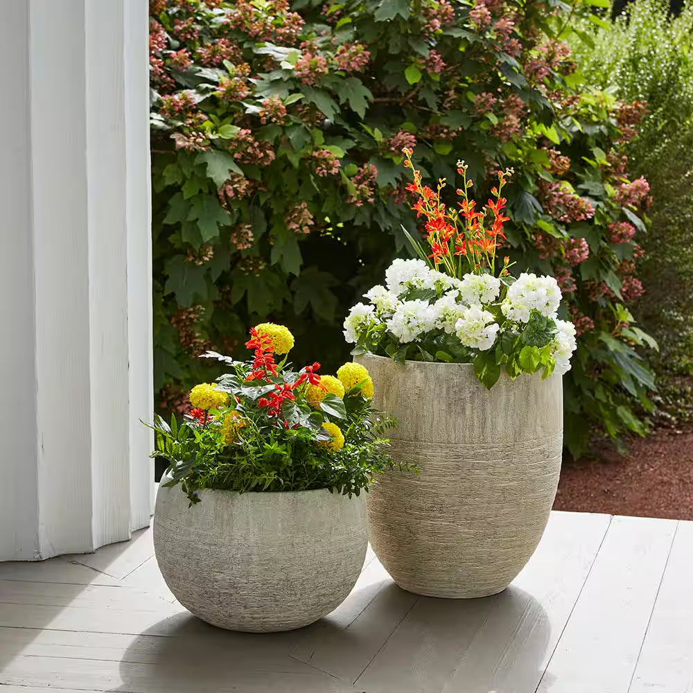 Jennings Large Gray Plastic Fiberglass Tall Decorative Planter with Drainage Hole (17 In. L X 17 In. W X 19 In. H)