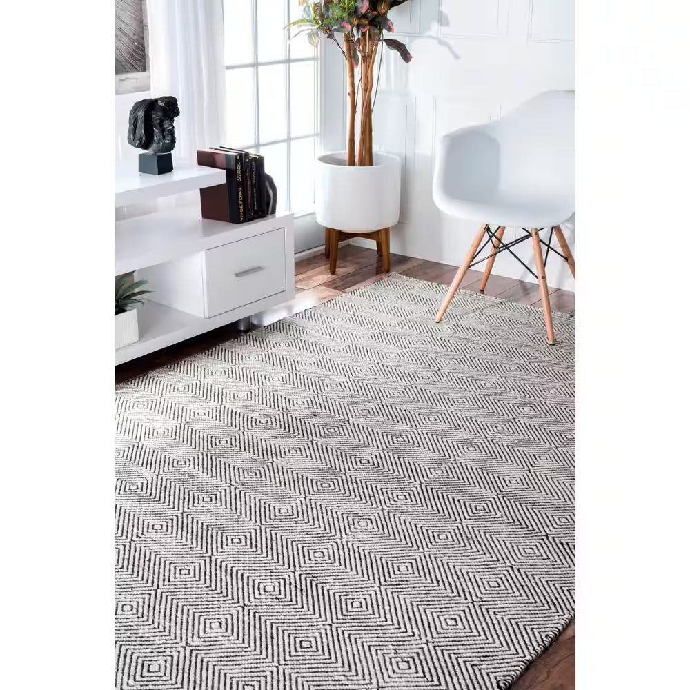 Agoja Contemporary Diamonds Ivory 5 Ft. X 8 Ft. Area Rug