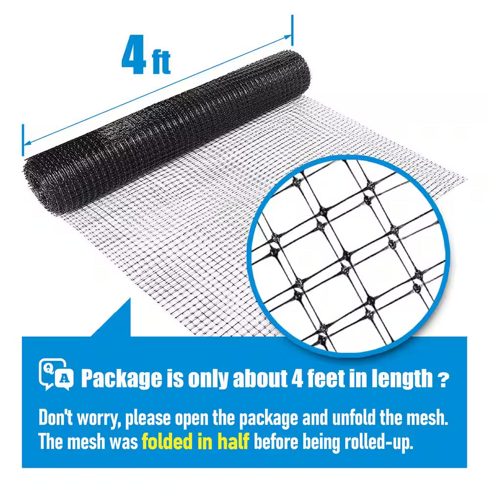 7.5 Ft. X 65 Ft. Black Polywire Garden and Plant Protective Netting with 3/5 In. Mesh, Reusable and Doesn'T Tangle