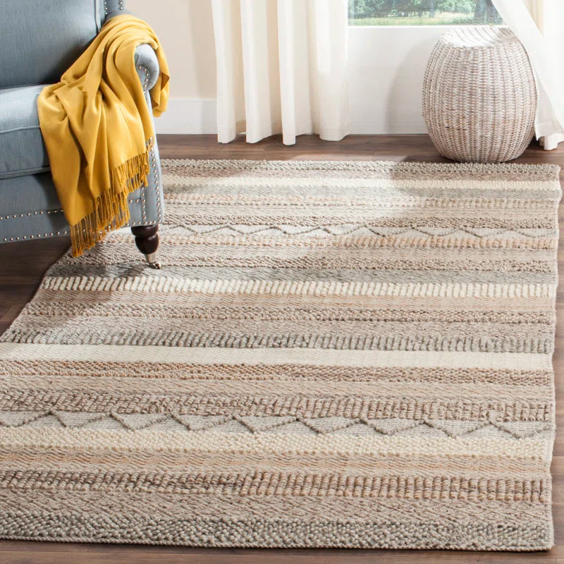 Jacques Hand Woven Wool/Cotton Striped Rug in Beige