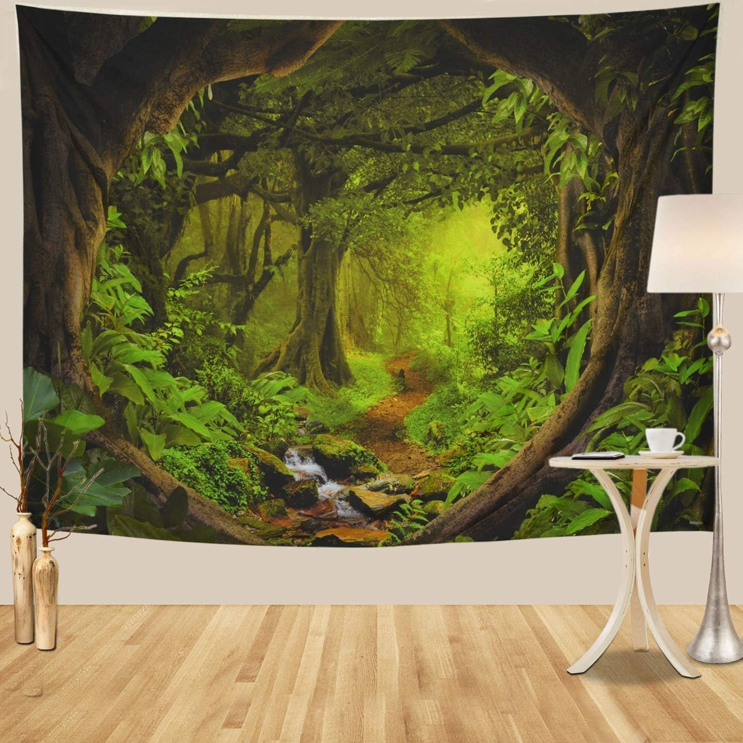 Forest Treetapestry Tree of Life Tapestries Nature Landscape Wall Decor Stream through Rainforest Tapestry Wall Hanging for Living Room
