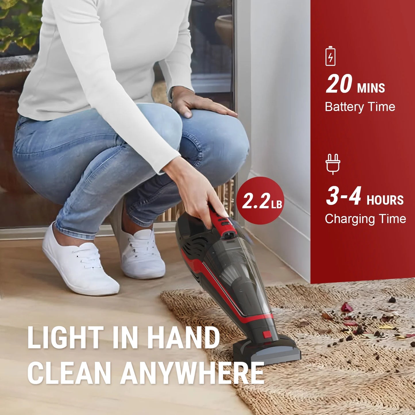 Cordless Handheld Vacuum, Car Vacuum Cleaner Rechargeable with Motorized Brush, Powerful Stair Vacuum