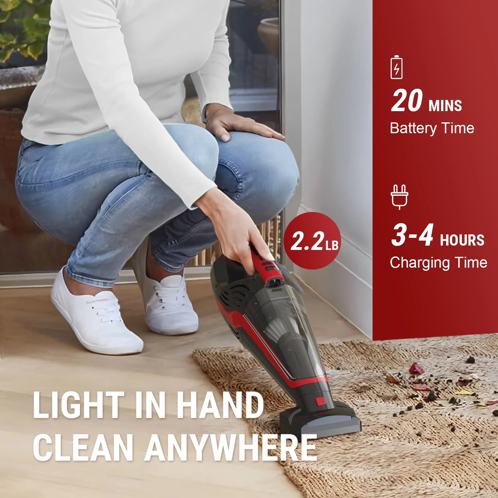 Cordless Handheld Vacuum, Car Vacuum Cleaner Rechargeable with Motorized Brush, Powerful Stair Vacuum