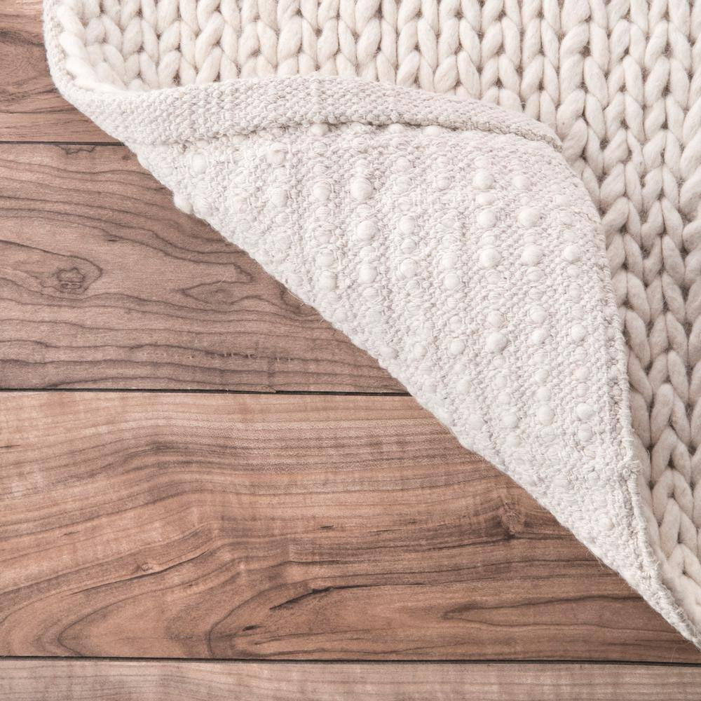Caryatid Chunky Woolen Cable Off-White Doormat 3 Ft. X 5 Ft. Area Rug