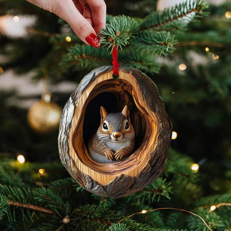 Animal Christmas Ornaments 2D Cute Christmas Acrylic Pendant Animal Raccoon Owl Squirrel Hedgehog Bunny Bird Wildlife Ornaments