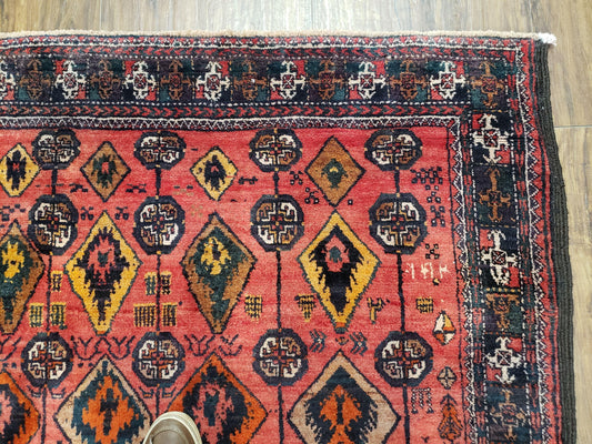 4 x 8 Handmade Baluch Afghan Turkoman Tribal Wool Rug Organic Dyes 8x4 Carpet