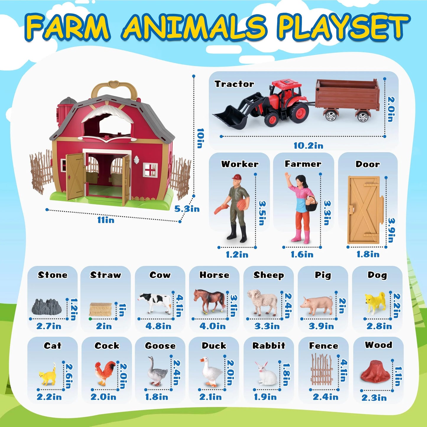 Farm Animal Toys Take along Barn Farm Playset for Toddlers Montessori Toys for Kids with 10 Animals Figurines 2 DIY Stickers