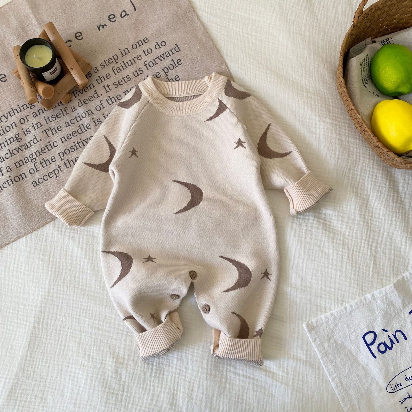 Autumn and Winter Arrival Baby Unisex Long Sleeves Geometric Pattern Knitted Rompers